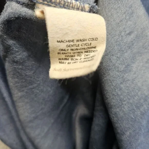 Soft Surroundings Blue Chambray Dress Size Large Knee Length 3/4 Ruffle Sleeve - Picture 10 of 11